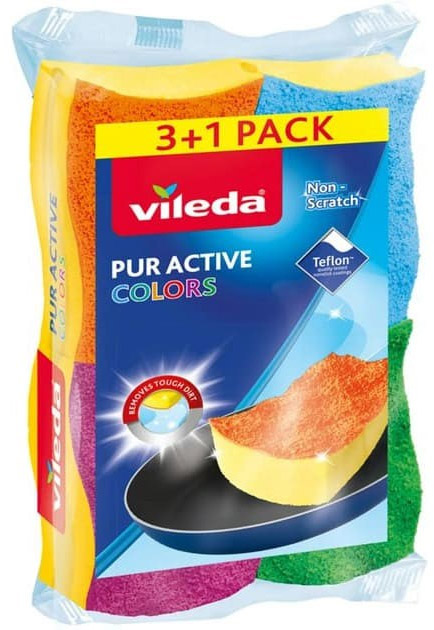 Набір губок кухонних VILEDA PurActive Color для тефлону 4 шт (4023103208049)